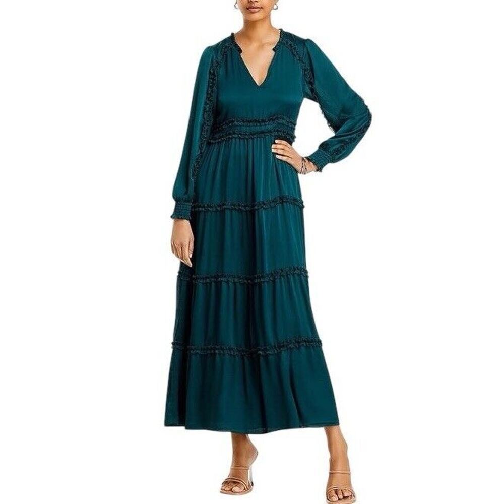 Koko + Mason Womens Green Ruffled Maxi Daytime Maxi Dress Size xs